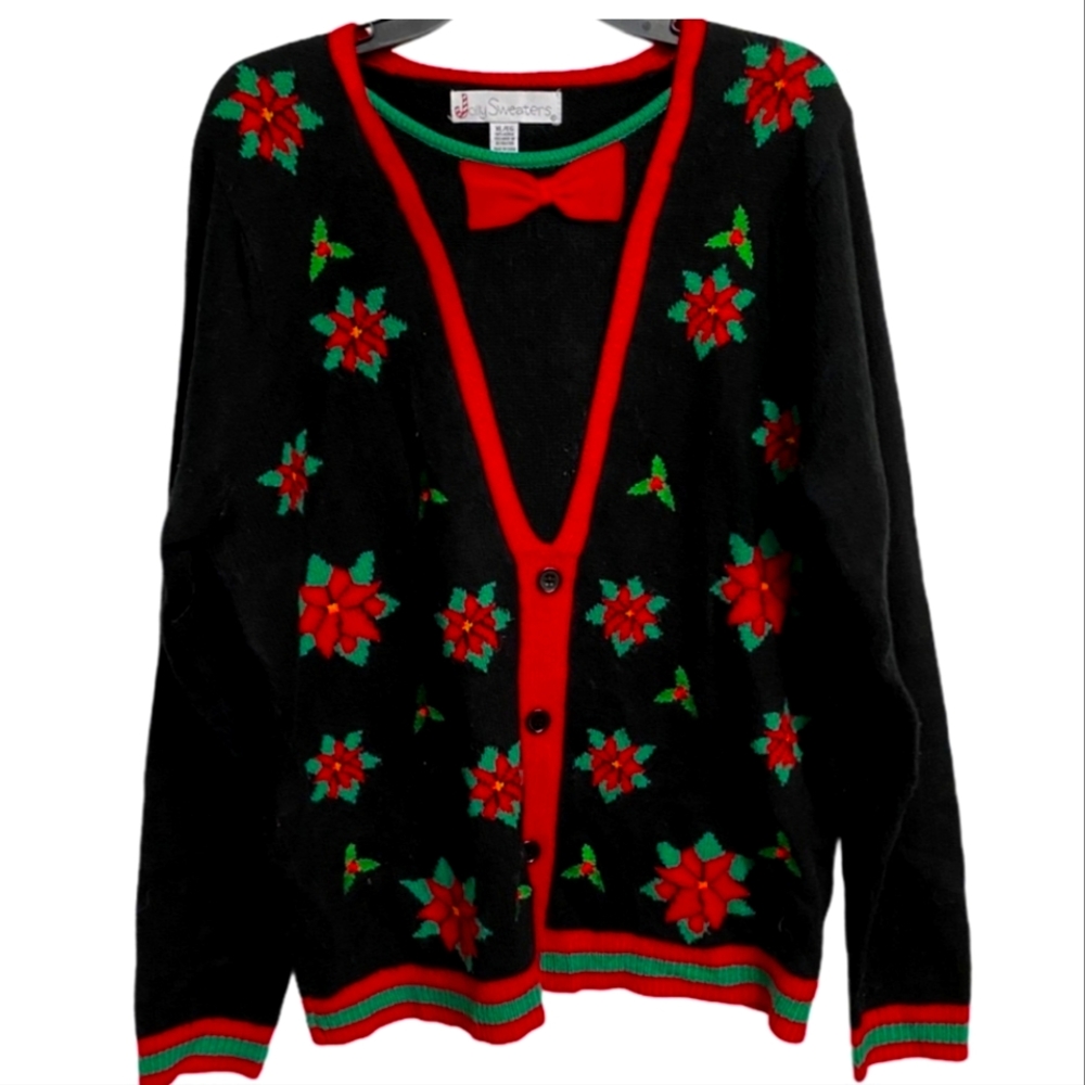 Unisex Jolly Sweaters Christmas Sweater Black Holiday Ugly Pullover Size L